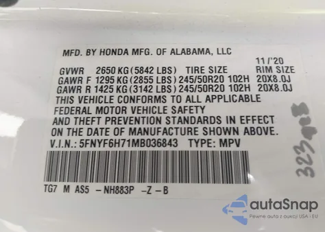 2021 Honda Pilot Awd Black Edition from USA, damaged, VIN 5FNYF6H71MB036843